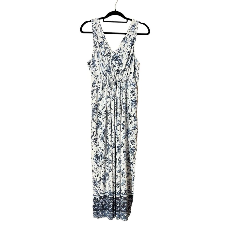 Lucky Brand Womens Size L Blue White Paisley Floral Print Sleeveless Sundress